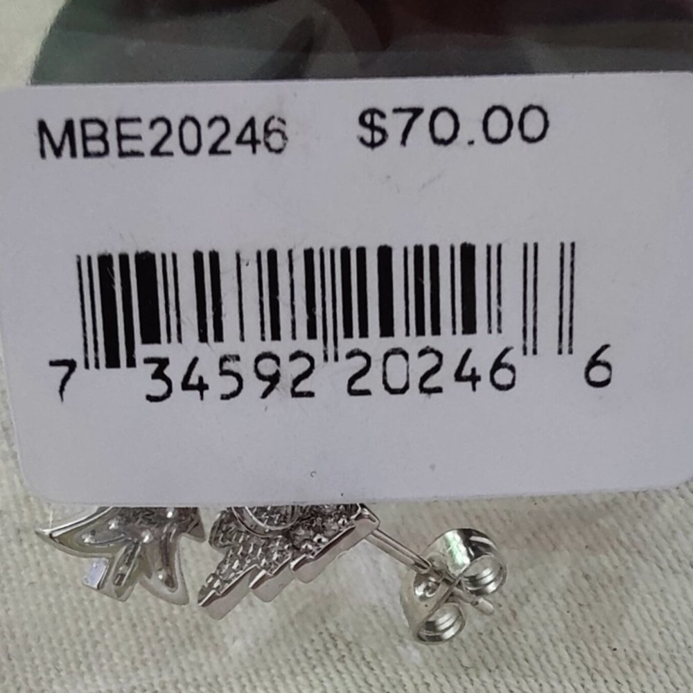 🌻MACY'S - Silver Plated CZ Christmas Tree Stud Earrings - NIB - Picture 4 of 4